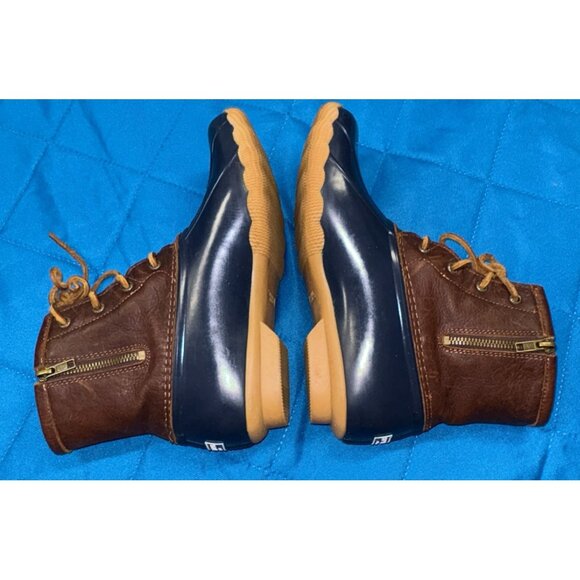 Sperry Saltwater Duck Boots Women's Size 9M Brown Leather Navy Rubber Rain - Picture 8 of 12